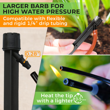 Larger barb for high water pressure - Compatible with flexible and rigid 1/4